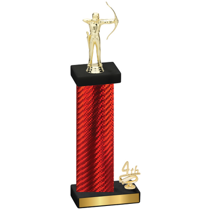 Accented Single Red Carbon Fiber Fourth Place Archery Trophy