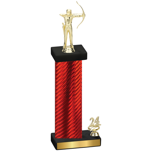 Accented Single Red Carbon Fiber Year Archery Trophy