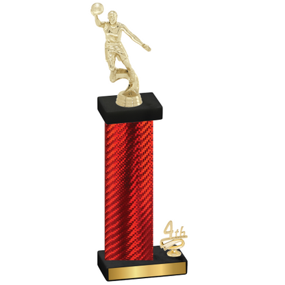 Accented Single Red Carbon Fiber Fourth Place Basketball Trophy