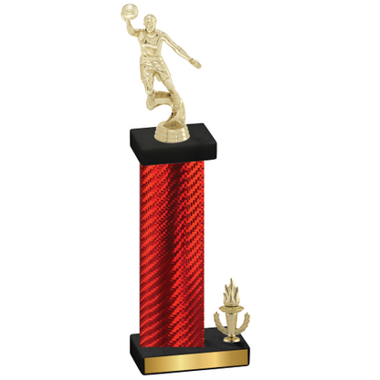 Accented Single Red Carbon Fiber Victory Basketball Trophy