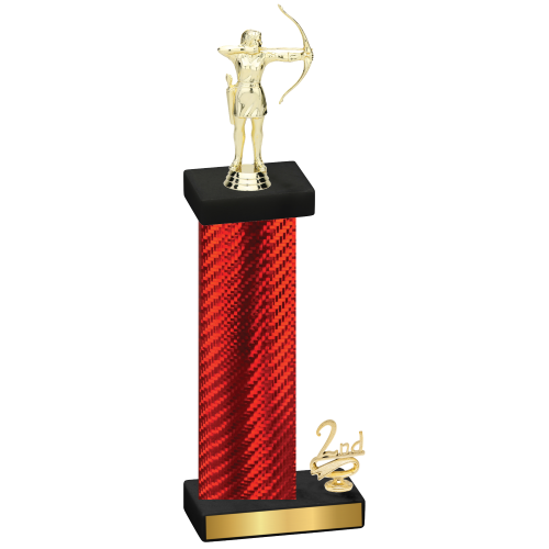 Accented Single Red Carbon Fiber Second Place Archery Trophy