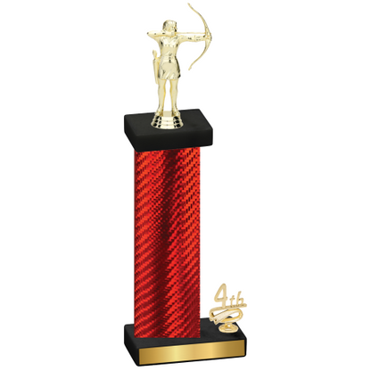 Accented Single Red Carbon Fiber Fourth Place Archery Trophy