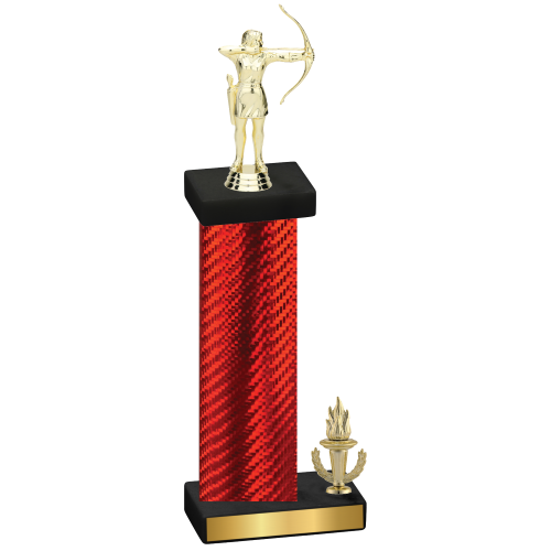 Accented Single Red Carbon Fiber Victory Archery Trophy