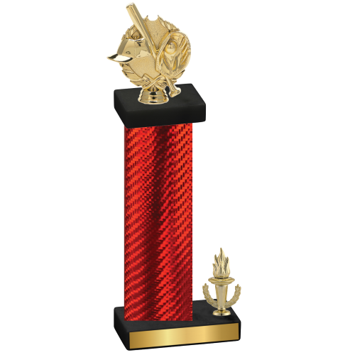 Accented Single Red Carbon Fiber Victory Baseball Trophy