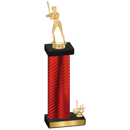 Accented Single Red Carbon Fiber First Place Softball Trophy