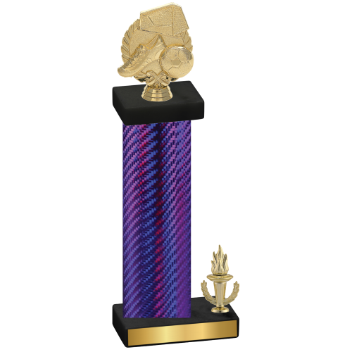 Accented Single Purple Carbon Fiber Victory Soccer Trophy