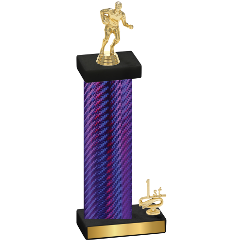 Accented Single Purple Carbon Fiber First Place Rugby Trophy