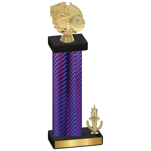 Accented Single Purple Carbon Fiber Victory Basketball Trophy