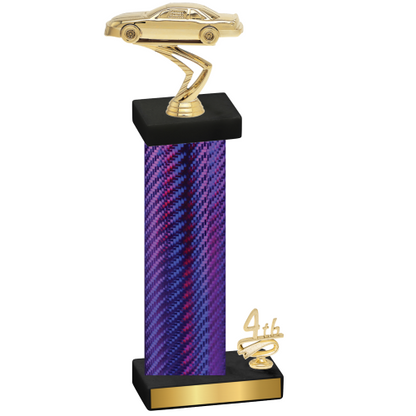 Accented Single Purple Carbon Fiber Fourth Place Cars Trophy