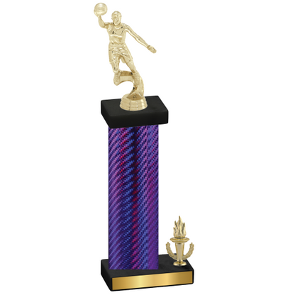 Accented Single Purple Carbon Fiber Victory Basketball Trophy