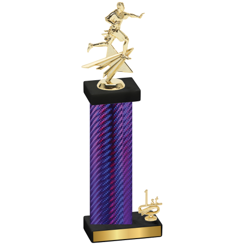 Accented Single Purple Carbon Fiber First Place Flag Football Trophy