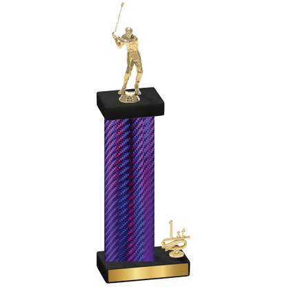 Accented Single Purple Carbon Fiber First Place Golf Trophy