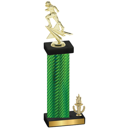 Accented Single Green Carbon Fiber Victory Football Trophy