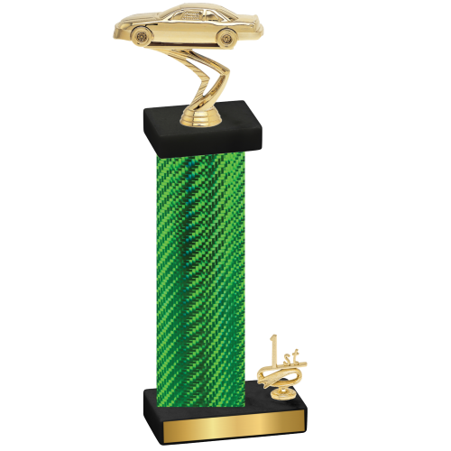 Accented Single Green Carbon Fiber First Place Cars Trophy