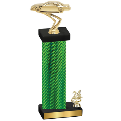 Accented Single Green Carbon Fiber Year Cars Trophy