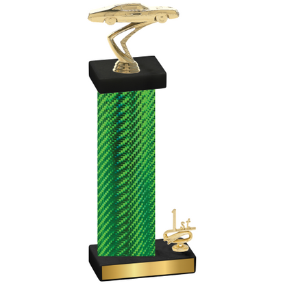 Accented Single Green Carbon Fiber First Place Cars Trophy