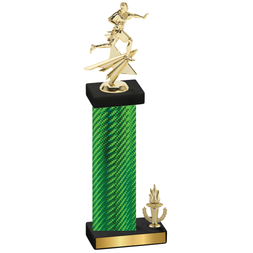 Accented Single Green Carbon Fiber Victory Flag Football Trophy