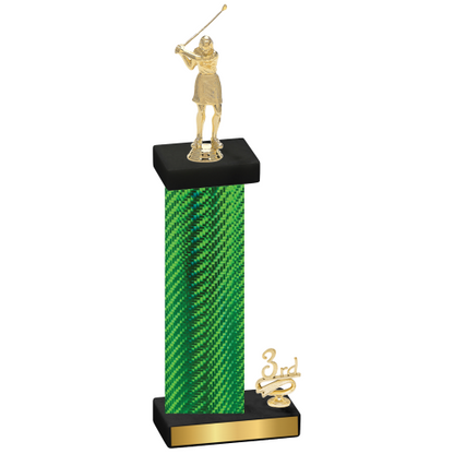 Accented Single Green Carbon Fiber Third Place Golf Trophy