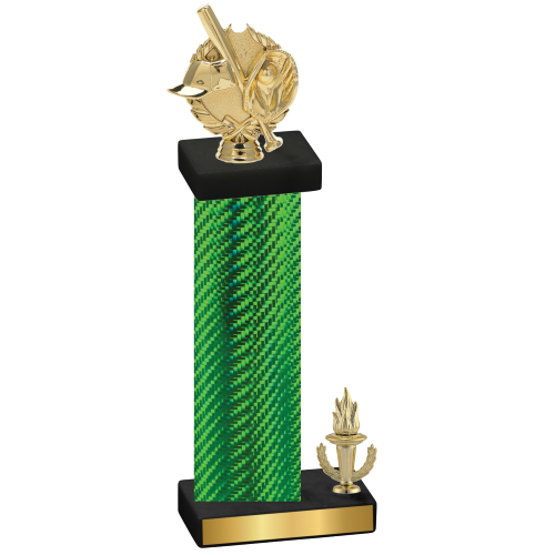 Accented Single Green Carbon Fiber Victory Baseball Trophy