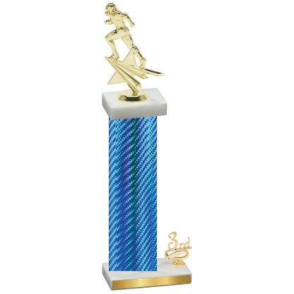 Accented Single Blue Carbon Fiber Third Place Football Trophy