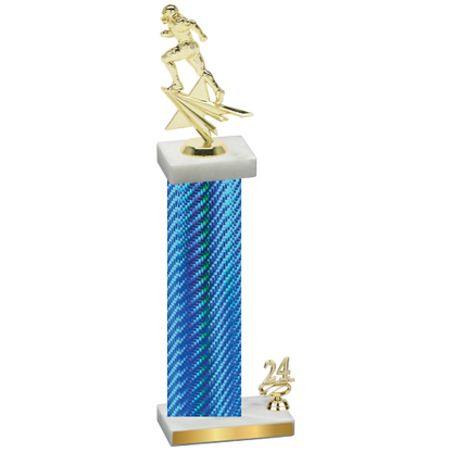 Accented Single Blue Carbon Fiber Year Football Trophy