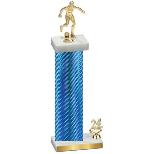 Accented Single Blue Carbon Fiber Year Soccer Trophy