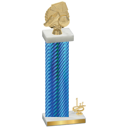 Accented Single Blue Carbon Fiber First Place Soccer Trophy