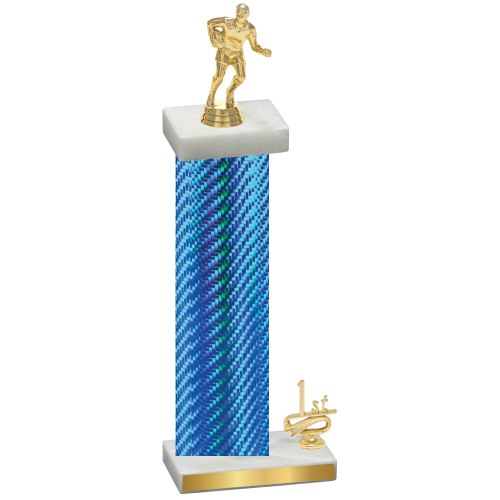 Accented Single Blue Carbon Fiber First Place Rugby Trophy