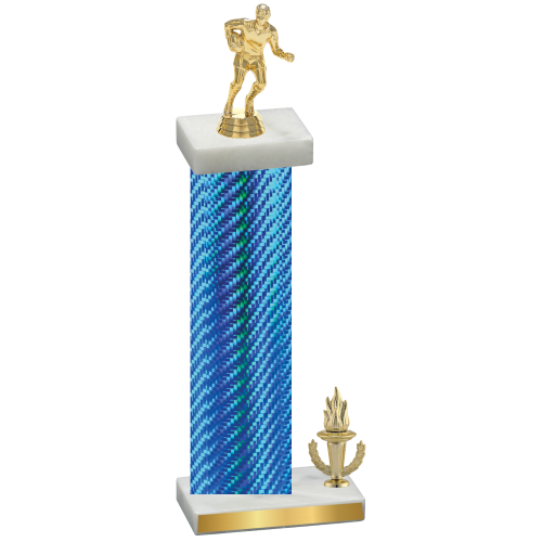 Accented Single Blue Carbon Fiber Victory Rugby Trophy