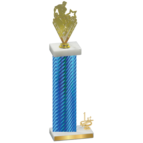 Accented Single Blue Carbon Fiber First Place Rugby Trophy