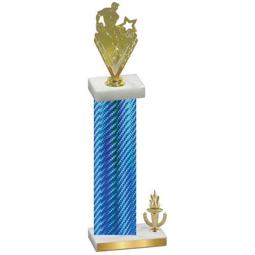 Accented Single Blue Carbon Fiber Victory Rugby Trophy