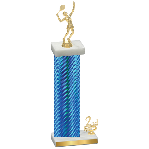 Accented Single Blue Carbon Fiber Second Place Tennis Trophy