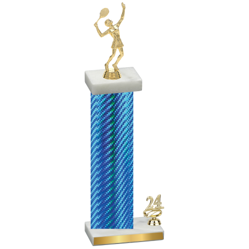 Accented Single Blue Carbon Fiber Year Tennis Trophy