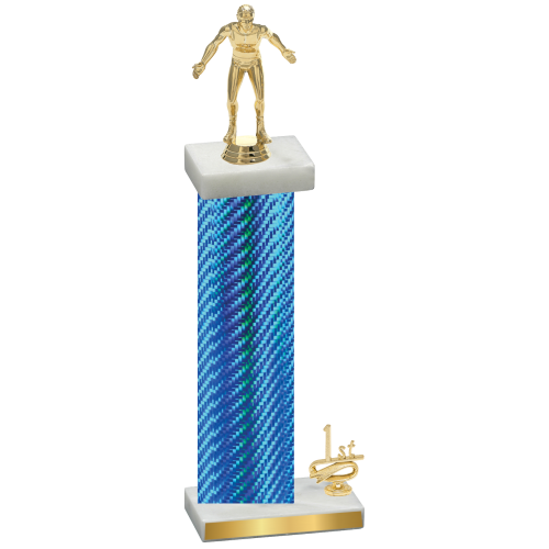 Accented Single Blue Carbon Fiber First Place Wrestling Trophy