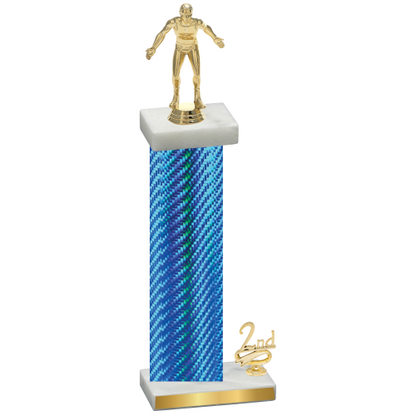 Accented Single Blue Carbon Fiber Second Place Wrestling Trophy