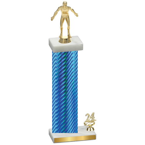 Accented Single Blue Carbon Fiber Year Wrestling Trophy