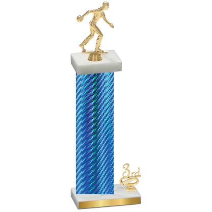 Accented Single Blue Carbon Fiber Third Place Bowling Trophy