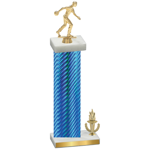 Accented Single Blue Carbon Fiber Victory Bowling Trophy