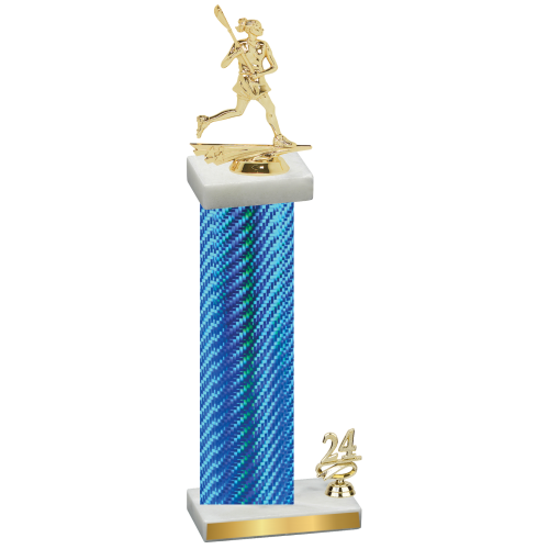 Accented Single Blue Carbon Fiber Year Lacrosse Trophy