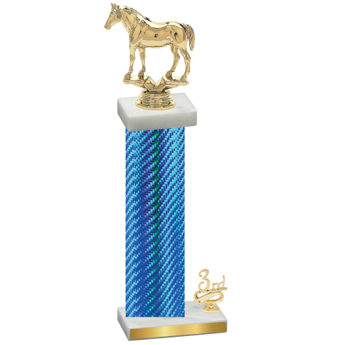 Accented Single Blue Carbon Fiber Third Place Horses Trophy