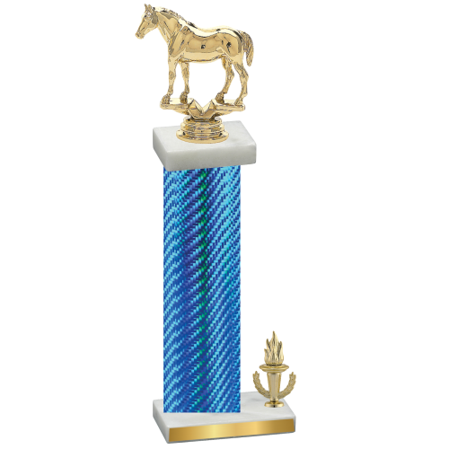 Accented Single Blue Carbon Fiber Victory Horses Trophy