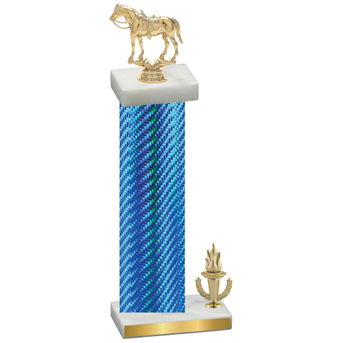 Accented Single Blue Carbon Fiber Victory Horses Trophy