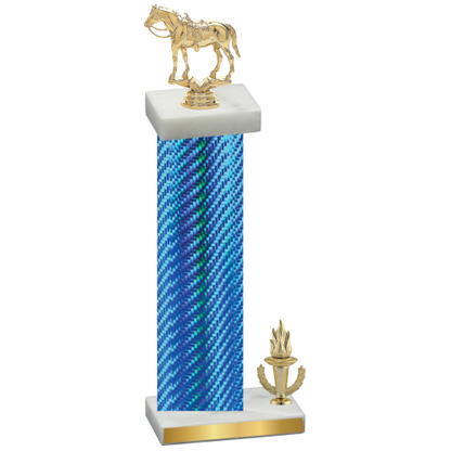 Accented Single Blue Carbon Fiber Victory Horses Trophy