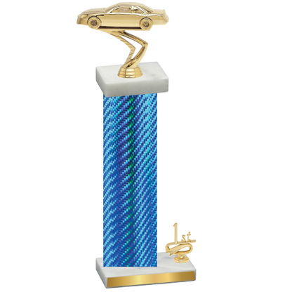 Accented Single Blue Carbon Fiber First Place Cars Trophy