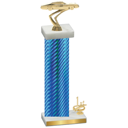 Accented Single Blue Carbon Fiber First Place Cars Trophy