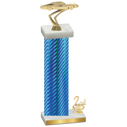 Accented Single Blue Carbon Fiber Second Place Cars Trophy