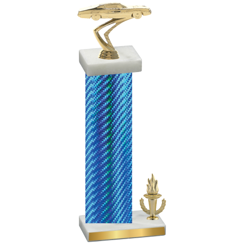 Accented Single Blue Carbon Fiber Victory Cars Trophy