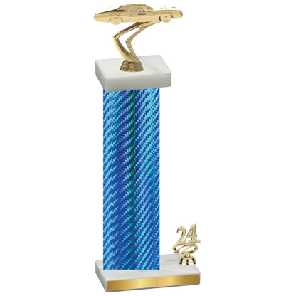 Accented Single Blue Carbon Fiber Year Cars Trophy