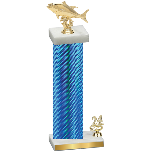Accented Single Blue Carbon Fiber Year Fishing Trophy