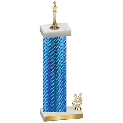 Accented Single Blue Carbon Fiber Year Chess Trophy